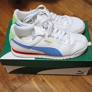 Puma Basic+ Size 7 Men/Size 9 Women (White, Baby Blue, Red)